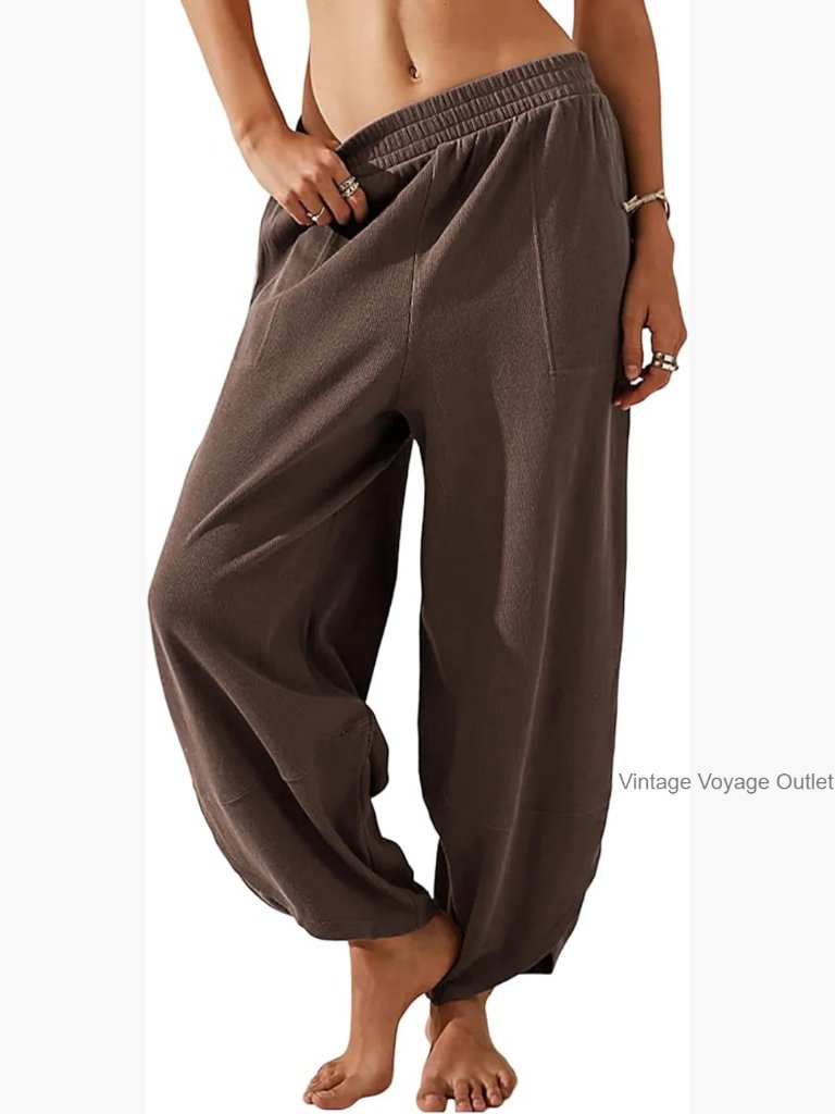 Wide Leg Harem Pants Elastic Waist Cotton Casual Loose Fit